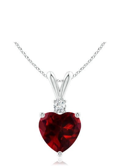 Heart-Shaped Garnet V-Bale Pendant with Diamond Angara